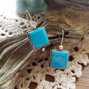 Vintage Mexican Turquoise Sterling Silver Drop Earrings